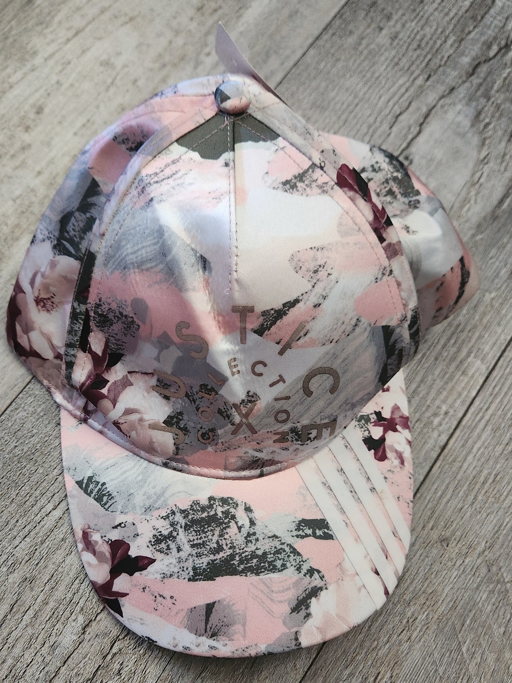 Justice Pink Floral Silky Print Baseball Cap with Gray Accents